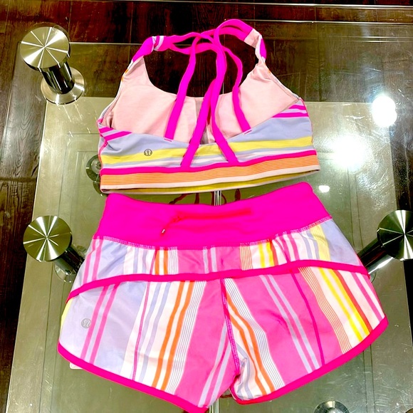 NWT lululemon speed shorts striped pink 2 lululemon sports bra 6 price is firm - Picture 2 of 12